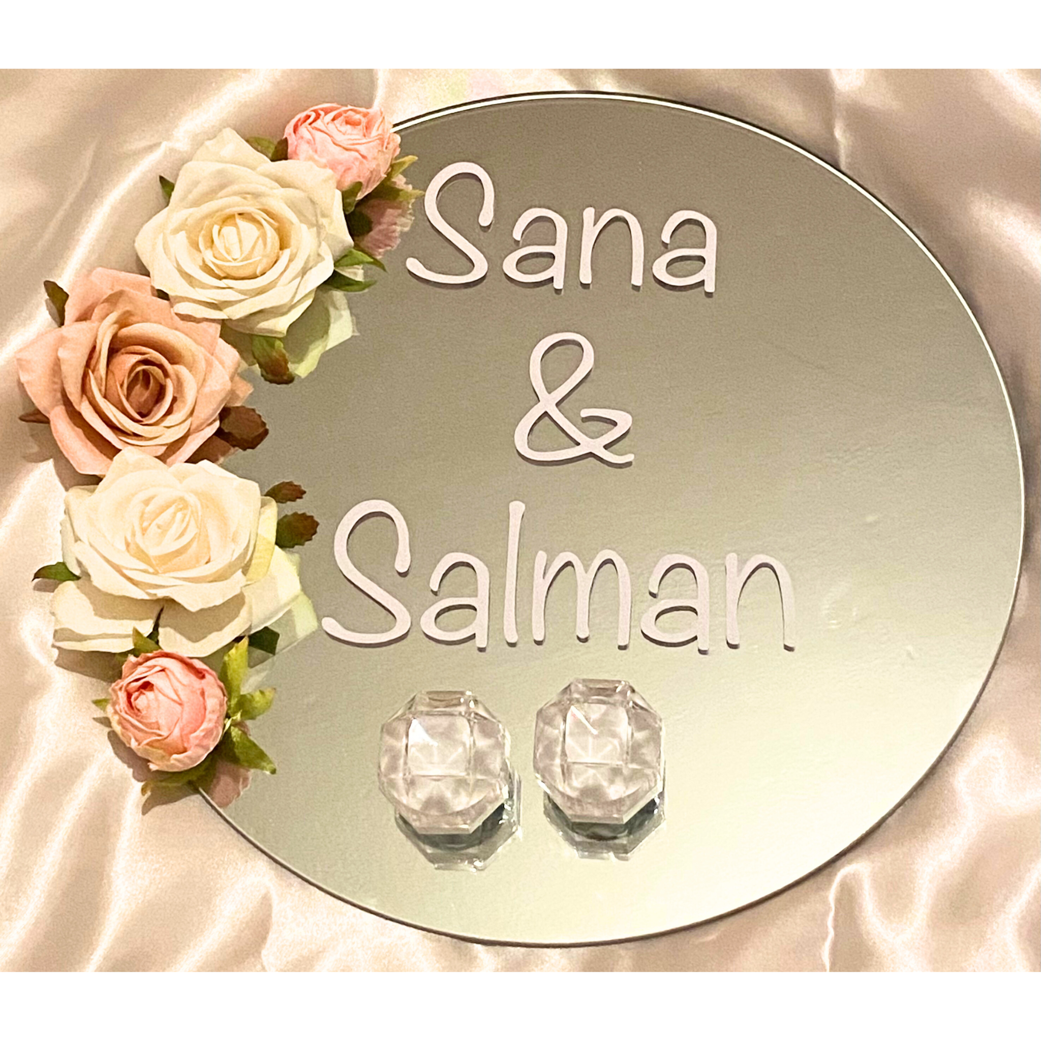 RN Collection Personalized / Customized Engagement Ring Platter With Name  for Ring Ceremony(Curcle Platter With Flowers)